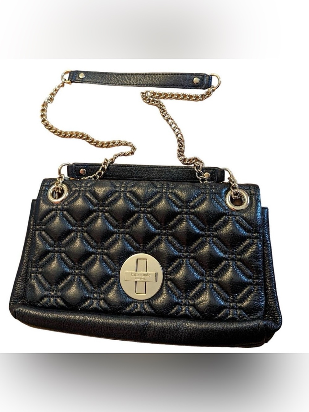kate spade Black Quilted Leather Shoulder Bag with adjustable Gold Chain - Picture 2 of 9